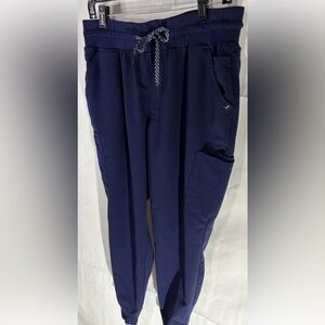 Jaanuu Navy Jogger Scrub Pants Women's Large Drawstring 10 Pocket Scrubs